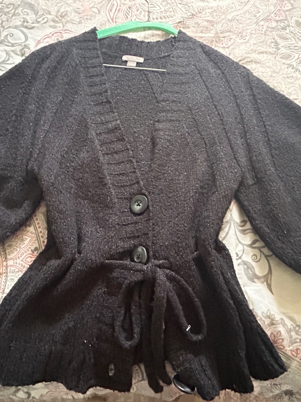J. Jill Black V-Neck Buttoned Tie-Waist Sweater